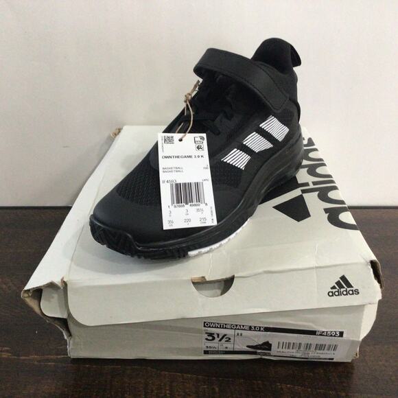 Adidas Kids Own The Game 3 Basketball Sneakers Black White Size 3.5K No Tie - Picture 7 of 7